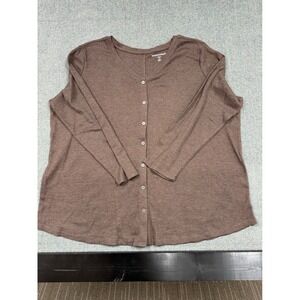 Woman Within Brown Waffle Knit Cardigan Top V-Neck Plus Size 26/28 2X